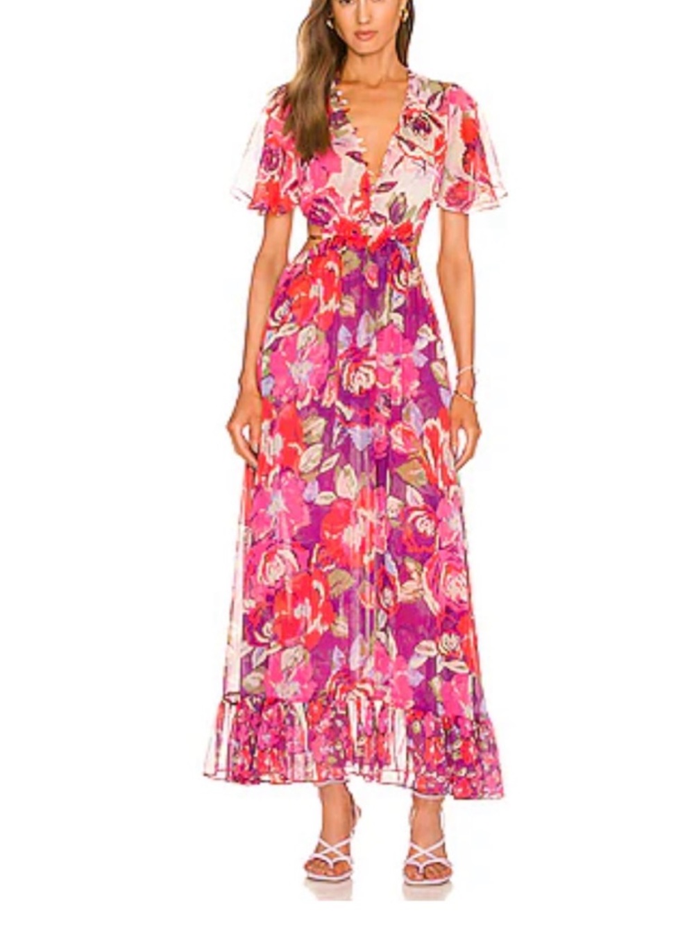 Misa Los Angeles Pink and Purple Floral Calista Maxi Dress